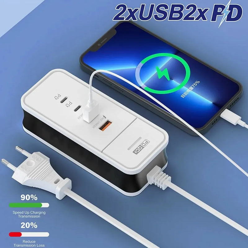 Carregador de Parede de Carregamento USB para Xiaomi, Samsung, iPad, Celular, Adaptador de Viagem, PD, 4 Portas, QC 3.0, 12W