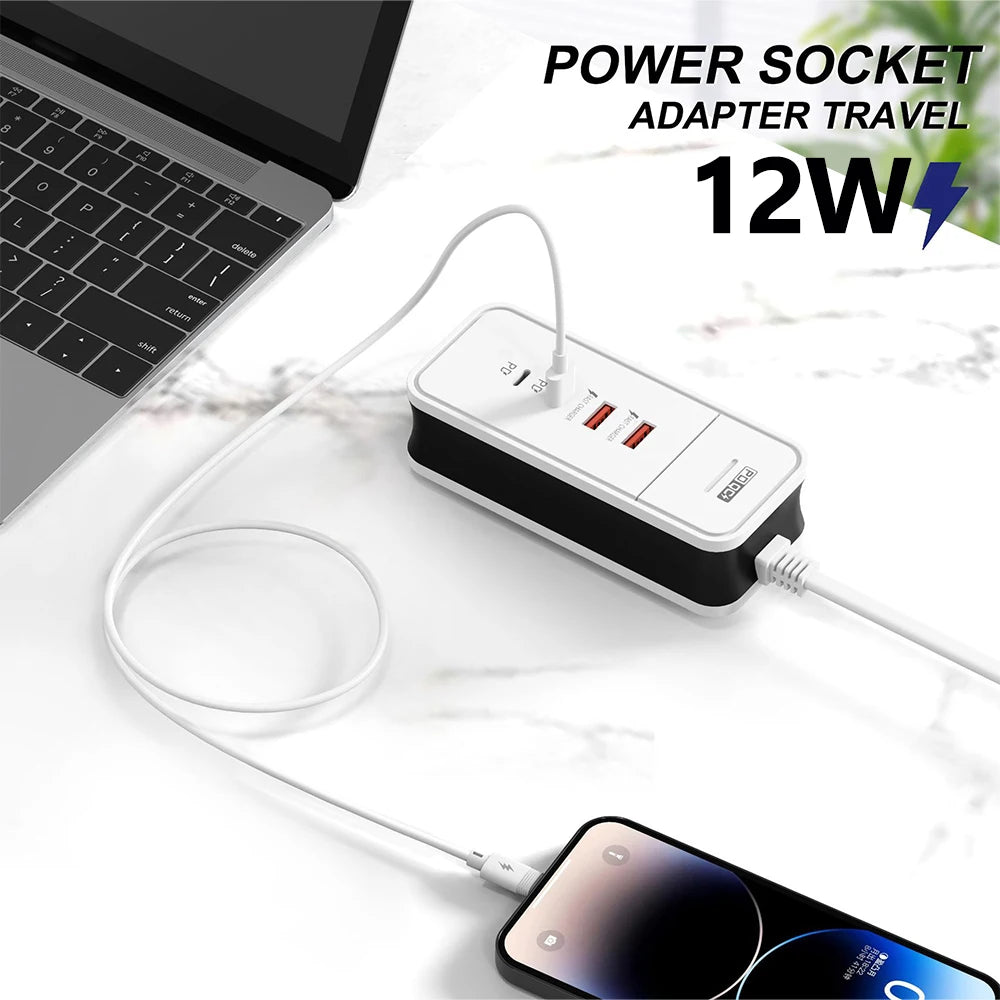 Carregador de Parede de Carregamento USB para Xiaomi, Samsung, iPad, Celular, Adaptador de Viagem, PD, 4 Portas, QC 3.0, 12W