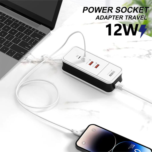 Carregador de Parede de Carregamento USB para Xiaomi, Samsung, iPad, Celular, Adaptador de Viagem, PD, 4 Portas, QC 3.0, 12W
