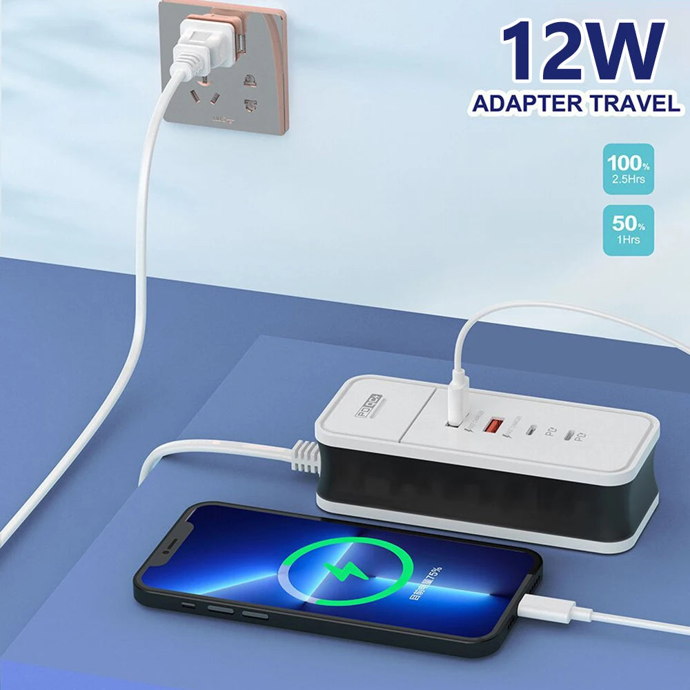 Carregador de Parede de Carregamento USB para Xiaomi, Samsung, iPad, Celular, Adaptador de Viagem, PD, 4 Portas, QC 3.0, 12W