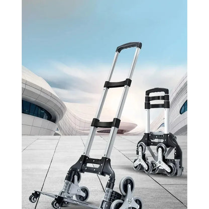 Portable Aluminum Alloy Cart with Wheels, Folding Cargo Cart, Outdoor Climbing, Travel Folded Trolley 