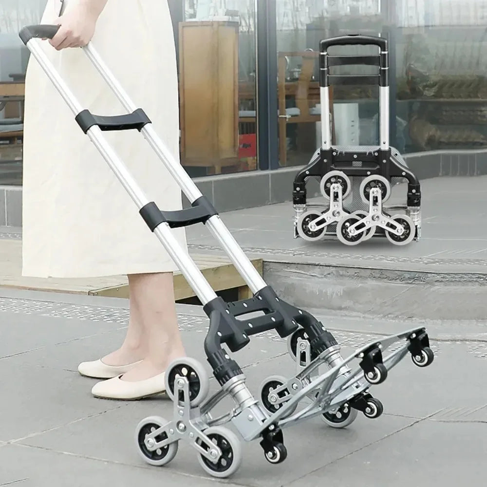 Portable Aluminum Alloy Cart with Wheels, Folding Cargo Cart, Outdoor Climbing, Travel Folded Trolley 