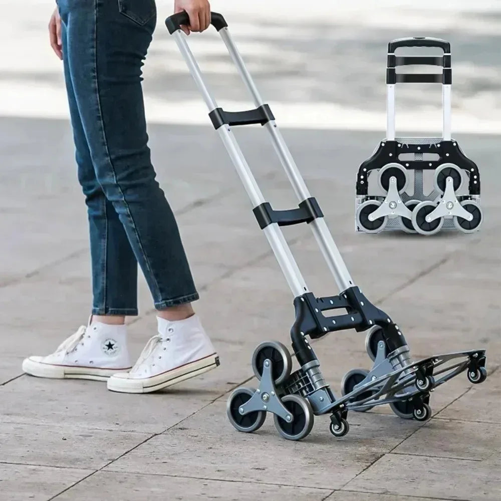 Portable Aluminum Alloy Cart with Wheels, Folding Cargo Cart, Outdoor Climbing, Travel Folded Trolley 