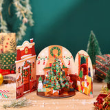 Cartões De Árvore De Natal, Cartão 3D Com Envelope, Fontes De Férias, 3 Cartões Pop Up Dimensionais, Festa De Natal Do Gato
