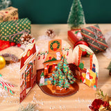 Cartões De Árvore De Natal, Cartão 3D Com Envelope, Fontes De Férias, 3 Cartões Pop Up Dimensionais, Festa De Natal Do Gato