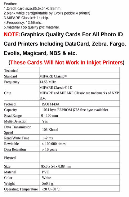 Cartão MIFARE Classic 1K, ISO14443A, RFID de 13,56 MHz, Trabalhe com RC522 Arduino, 10pcs