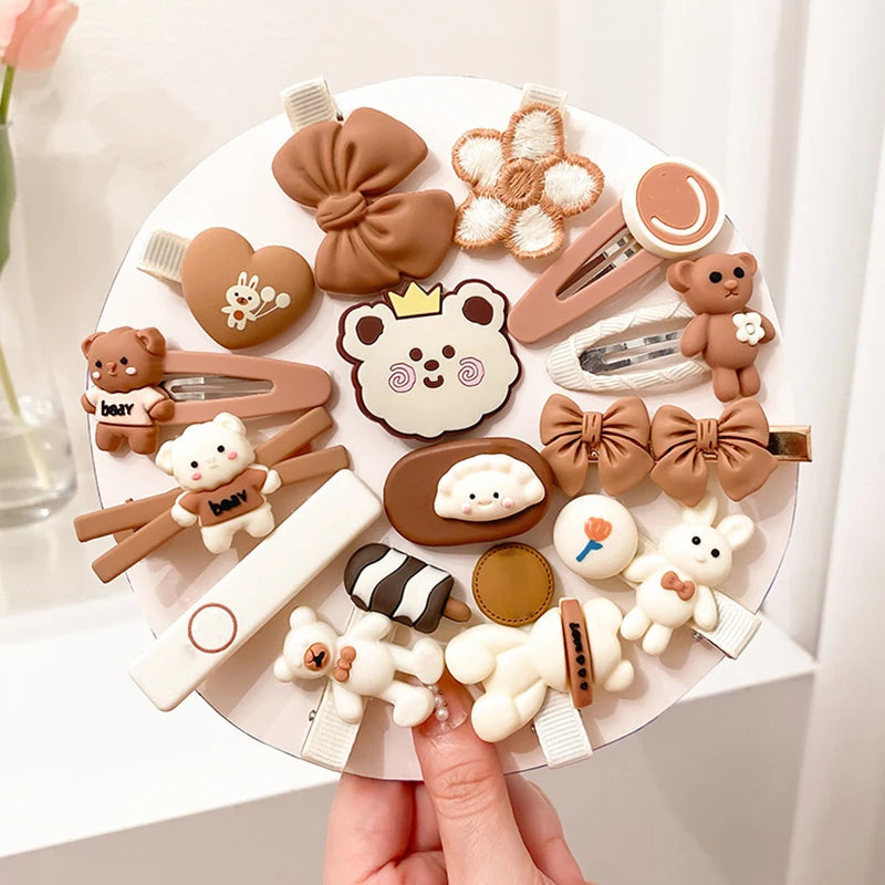 Cartoon Bear Hair Clips para Bebês, Princess Hairpins, Acessórios para Cabelo, Bonito, 14Pcs