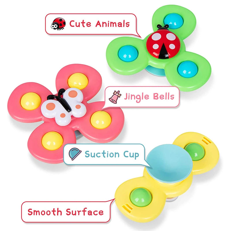 Cartoon Fidget Spinner Brinquedos para Bebê, Colorido Insect Gyro, Brinquedo educativo para crianças, Chocalho de dedo, Brinquedos de banho para meninos e meninas, Presente, 3pcs