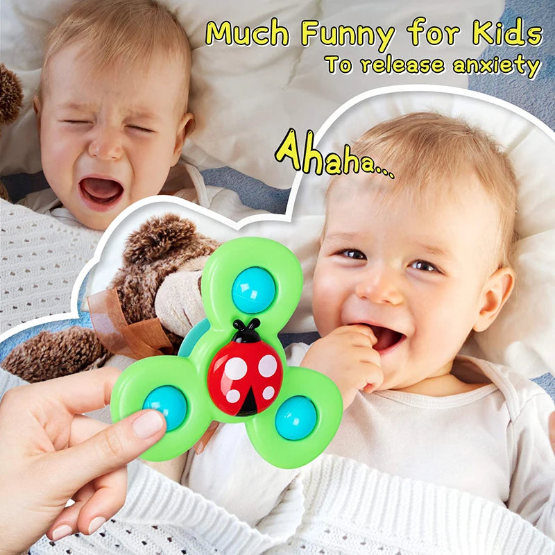 Cartoon Fidget Spinner Toys for Baby, Colorful Insect Gyro, Educational Toy for Kids, Finger Rattle, Bath Toys for Boys and Girls, Gift, 3pcs 
