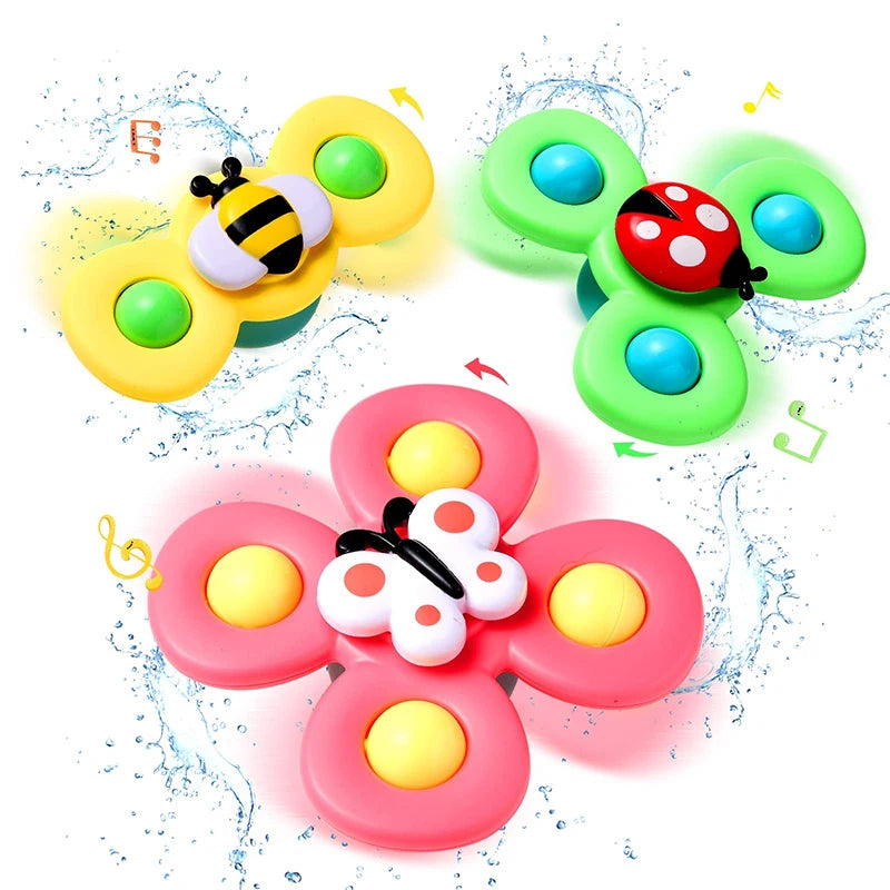 Cartoon Fidget Spinner Toys for Baby, Colorful Insect Gyro, Educational Toy for Kids, Finger Rattle, Bath Toys for Boys and Girls, Gift, 3pcs 