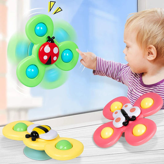 Cartoon Fidget Spinner Brinquedos para Bebê, Colorido Insect Gyro, Brinquedo educativo para crianças, Chocalho de dedo, Brinquedos de banho para meninos e meninas, Presente, 3pcs