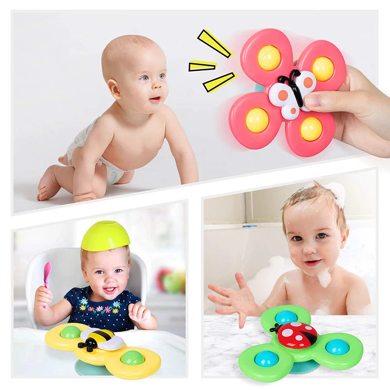 Cartoon Fidget Spinner Brinquedos para Bebê, Colorido Insect Gyro, Brinquedo educativo para crianças, Chocalho de dedo, Brinquedos de banho para meninos e meninas, Presente, 3pcs