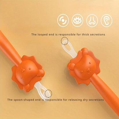 Cartoon Lion Baby Nose Cleaning Rod, Ferramenta de limpeza da orelha do bebê, Nose Spoon, Earpick Limpeza Nasal, 2pcs