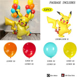 Cartoon Pokémon Pikachu Theme Foil Balloons Set, balão de látex colorido, festa de aniversário infantil, Baby Shower, Decoração para festas, 33pcs