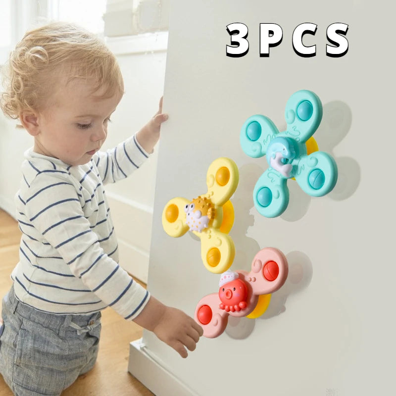 Sonajeros de dibujos animados, juguetes educativos para niños, juguetes de baño para bebés, divertidos juguetes de baño con ventosa, regalo para niños, 3 piezas por juego 