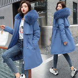 2023 New Winter Women's Long Padded Wool Coat Fur Collar Snow Warm Clothes Thicken Warm Coat Female Outwear 6XL 