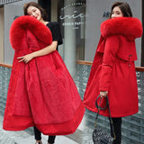 2023 New Winter Women's Long Padded Wool Coat Fur Collar Snow Warm Clothes Thicken Warm Coat Female Outwear 6XL 