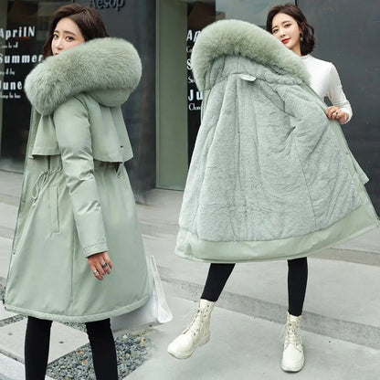 Abrigo largo de lana acolchado para mujer, abrigo de invierno con cuello de piel, ropa de abrigo para la nieve, abrigo grueso y cálido, prendas de vestir para mujer, talla 6XL, novedad de 2023 