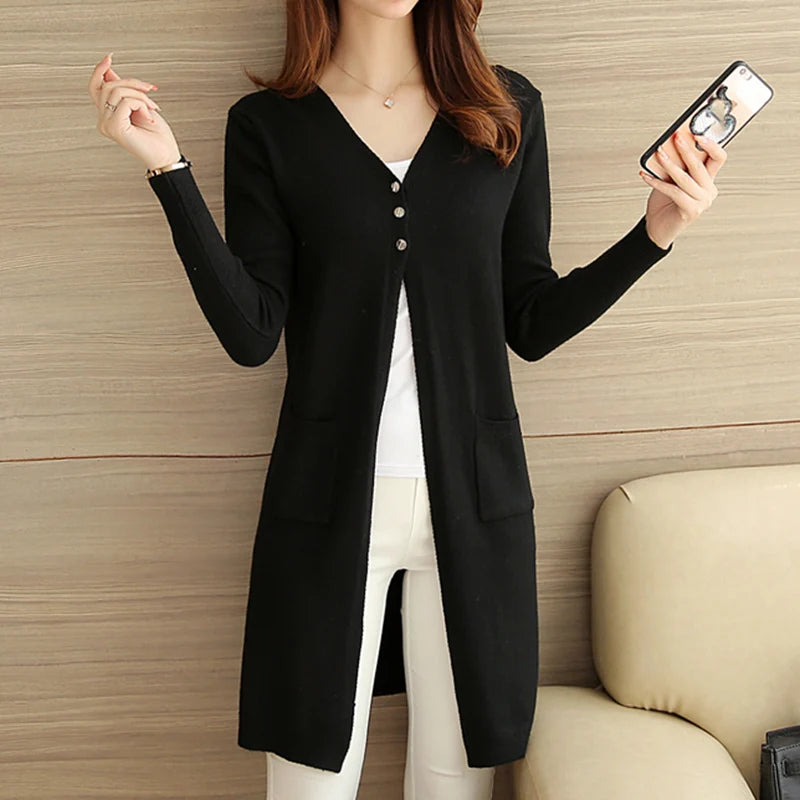 Women's Long Sleeve Knitted Cardigan, Women's Sweater, Casual Tops, Loose Sweaters, Monochrome, Korean Tide, Spring, Autumn, New 