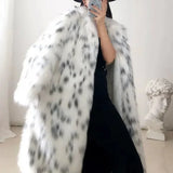 Abrigo de piel sintética con estampado de lunares para mujer, chaqueta de manga larga, informal, para invierno, abrigo largo que mantiene el calor. 