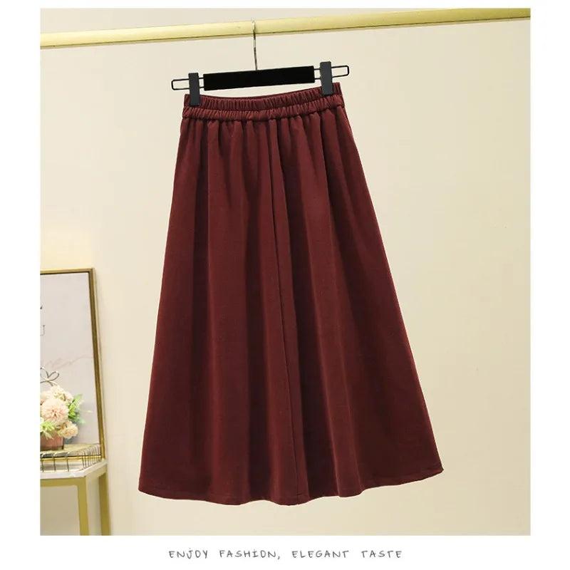 Casual cintura alta solta assimétrica longa a linha saia plissada moda coreana streetwear básico outono inverno roupas tamanhos grandes