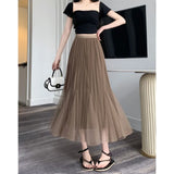 Casual High Waist Loose Knitted Long A-line Pleated Skirt Korean Fashion Streetwear Chic Basic Autumn Winter Plus Size Clothing 