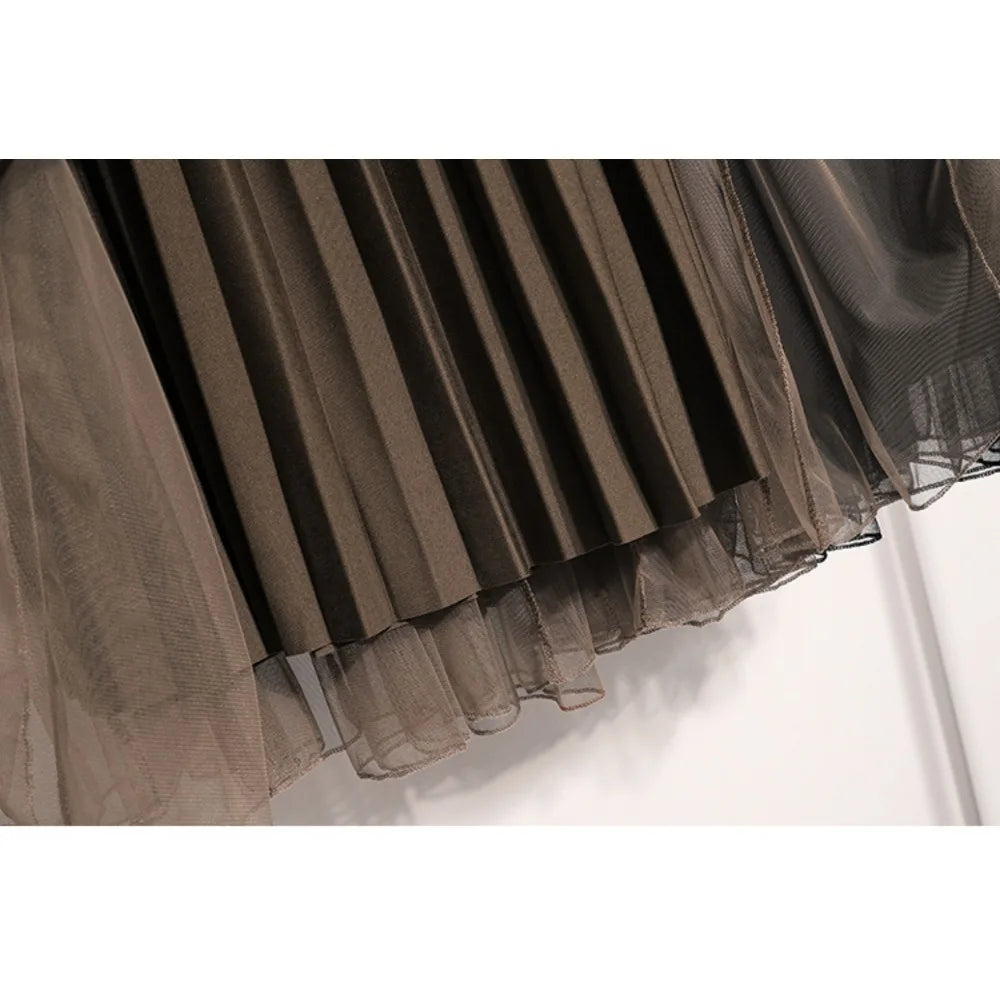Casual High Waist Loose Knitted Long A-line Pleated Skirt Korean Fashion Streetwear Chic Basic Autumn Winter Plus Size Clothing 