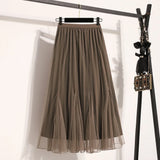 Casual High Waist Loose Knitted Long A-line Pleated Skirt Korean Fashion Streetwear Chic Basic Autumn Winter Plus Size Clothing 
