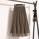 Casual High Waist Loose Knitted Long A-line Pleated Skirt Korean Fashion Streetwear Chic Basic Autumn Winter Plus Size Clothing 