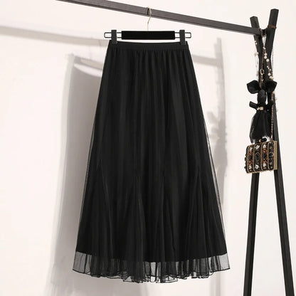 Falda plisada larga de punto, informal, de cintura alta, holgada, estilo coreano, estilo urbano, elegante, básica, para otoño e invierno, tallas grandes 