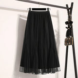 Casual High Waist Loose Knitted Long A-line Pleated Skirt Korean Fashion Streetwear Chic Basic Autumn Winter Plus Size Clothing 