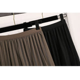 Casual High Waist Loose Knitted Long A-line Pleated Skirt Korean Fashion Streetwear Chic Basic Autumn Winter Plus Size Clothing 