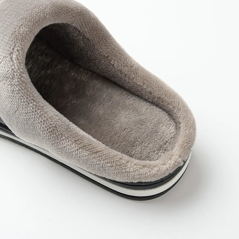 Men's Waterproof Leather Home Slippers Warm Indoor Shoes Thick Bottom Couple Cotton Flat Shoes Home Winter 