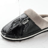 Men's Waterproof Leather Home Slippers Warm Indoor Shoes Thick Bottom Couple Cotton Flat Shoes Home Winter 