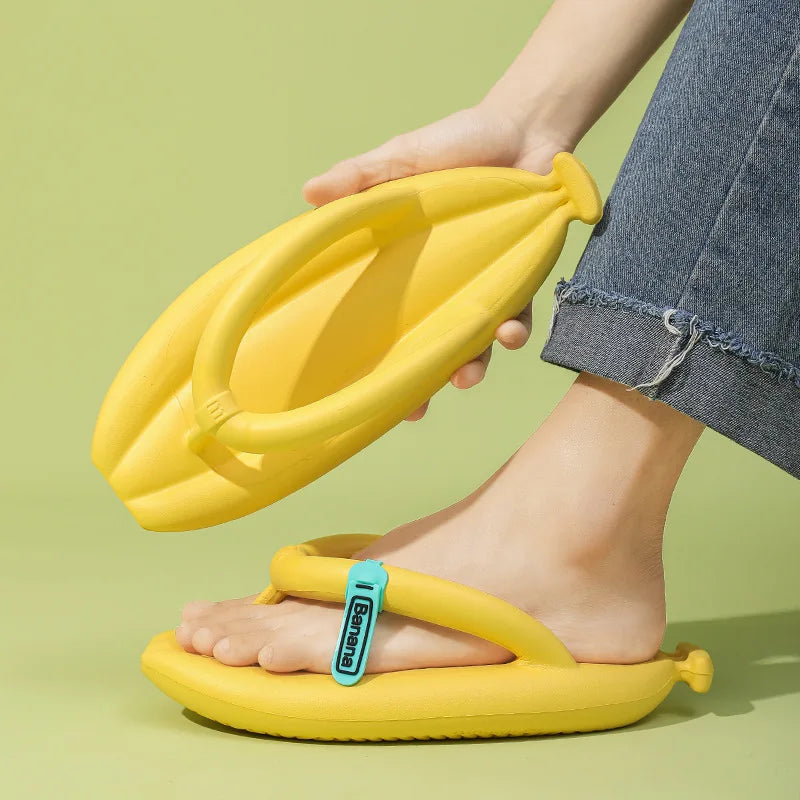 Thick Sole Slippers for Men and Women, Novelty Slippers, Non-slip Sandals, Bathroom Couple Shoes, Banana Design, Summer 