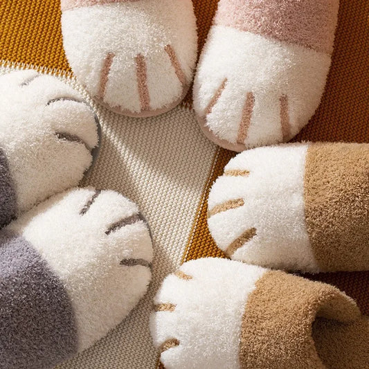 Pantuflas de algodón con diseño de garra de gato para mujer, cálidas y gruesas, de felpa, para otoño e invierno, 2023 