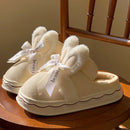 Faux Suede Cotton Slippers For Women Rabbit Bow Warm Thick Sole Princess Style Home Winter New 