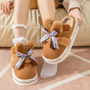 Faux Suede Cotton Slippers For Women Rabbit Bow Warm Thick Sole Princess Style Home Winter New 