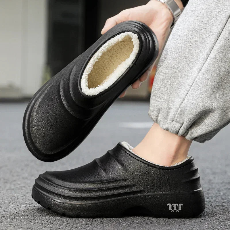 Zapatillas de algodón impermeables para hombre, zapatos de interior, cálidos, para el jardín, de moda concisa, para invierno, 2024 