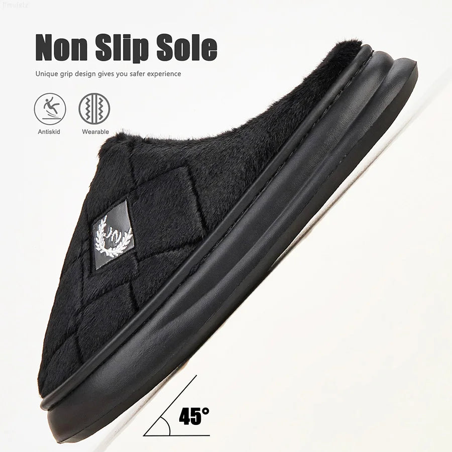 Chinelos de casa masculinos peludos xadrez aconchegante eva memória espuma leve sapatos casuais inverno quente pelúcia antiderrapante chinelos tamanho grande