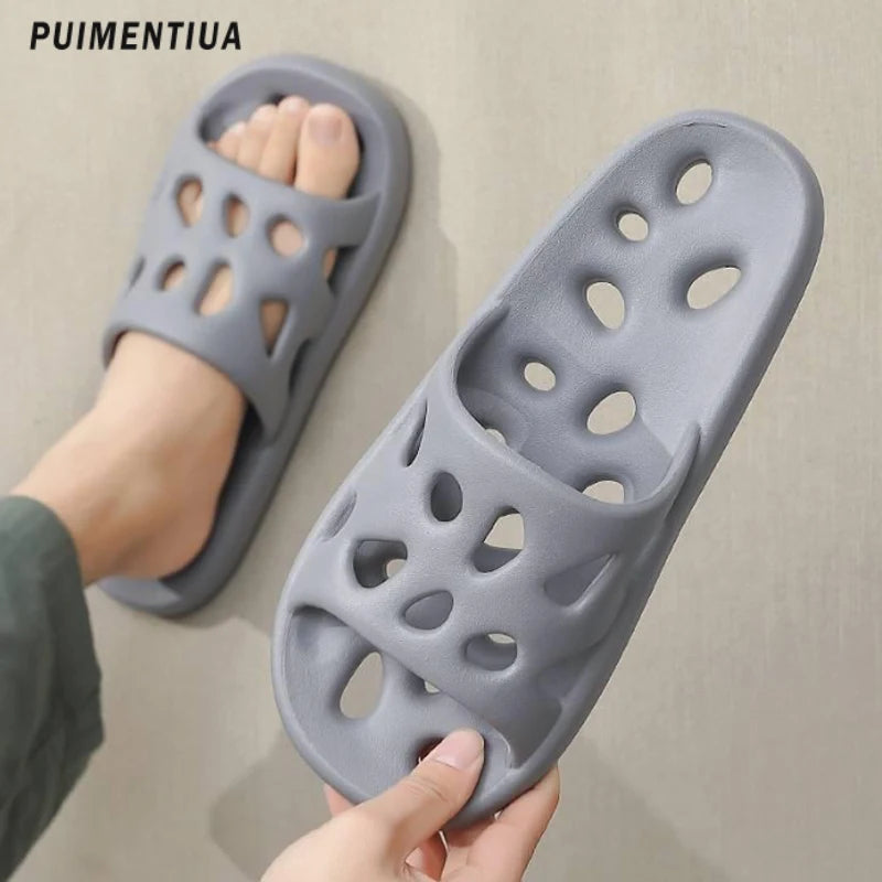 Bathroom Shower Slippers for Men and Women, Hollow Slides, Eva Shoes, Soft Non-Slip Slippers, Pair of Indoor and Outdoor Sandals, Summer 