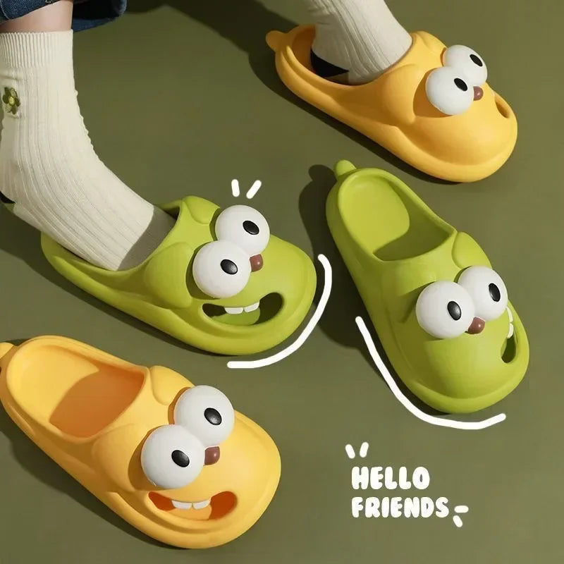Pantuflas antideslizantes con dibujos animados para mujer, zapatos con agujeros, para exteriores, con punta cerrada, bonitas, para el hogar, para verano e interiores 