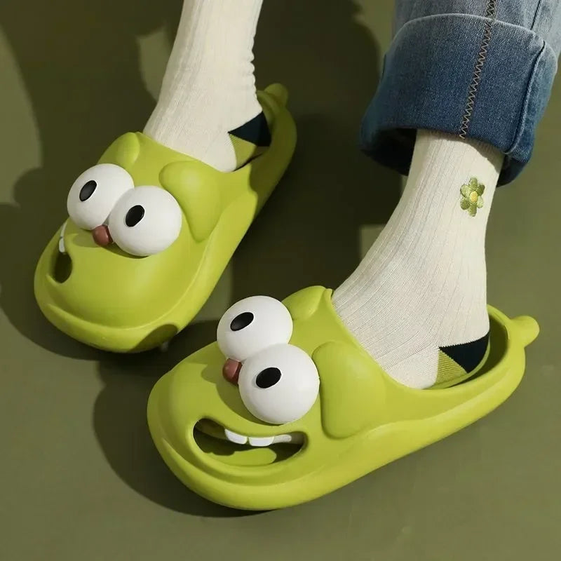 Pantuflas antideslizantes con dibujos animados para mujer, zapatos con agujeros, para exteriores, con punta cerrada, bonitas, para el hogar, para verano e interiores 