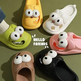 Pantuflas antideslizantes con dibujos animados para mujer, zapatos con agujeros, para exteriores, con punta cerrada, bonitas, para el hogar, para verano e interiores 
