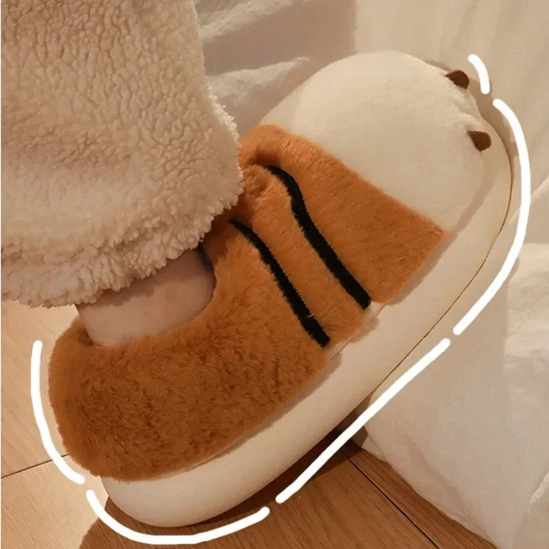 Funny Tiger Paw Plush Slippers for Women Fluffy Fur Flat Non-slip Fuzzy Kawaii Animals Warm Winter Cute Slippers 