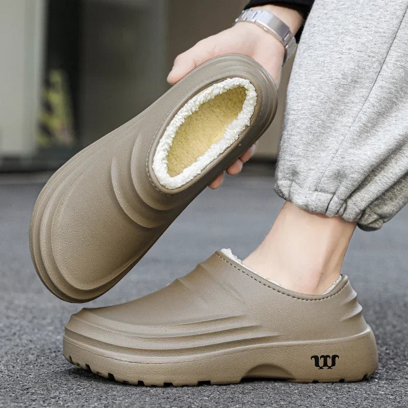 Men's and Women's Waterproof Plush Slippers Non-slip Home Shoes Chef Kitchen Warm Casual Autumn Winter Shoes 