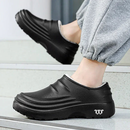 Men's and Women's Waterproof Plush Slippers Non-slip Home Shoes Chef Kitchen Warm Casual Autumn Winter Shoes 