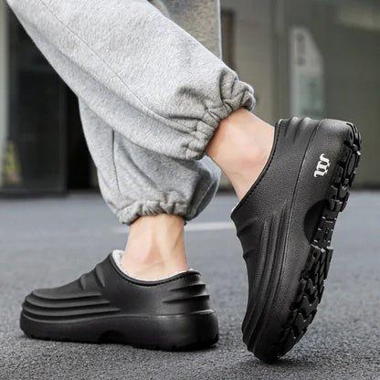 Men's and Women's Waterproof Plush Slippers Non-slip Home Shoes Chef Kitchen Warm Casual Autumn Winter Shoes 