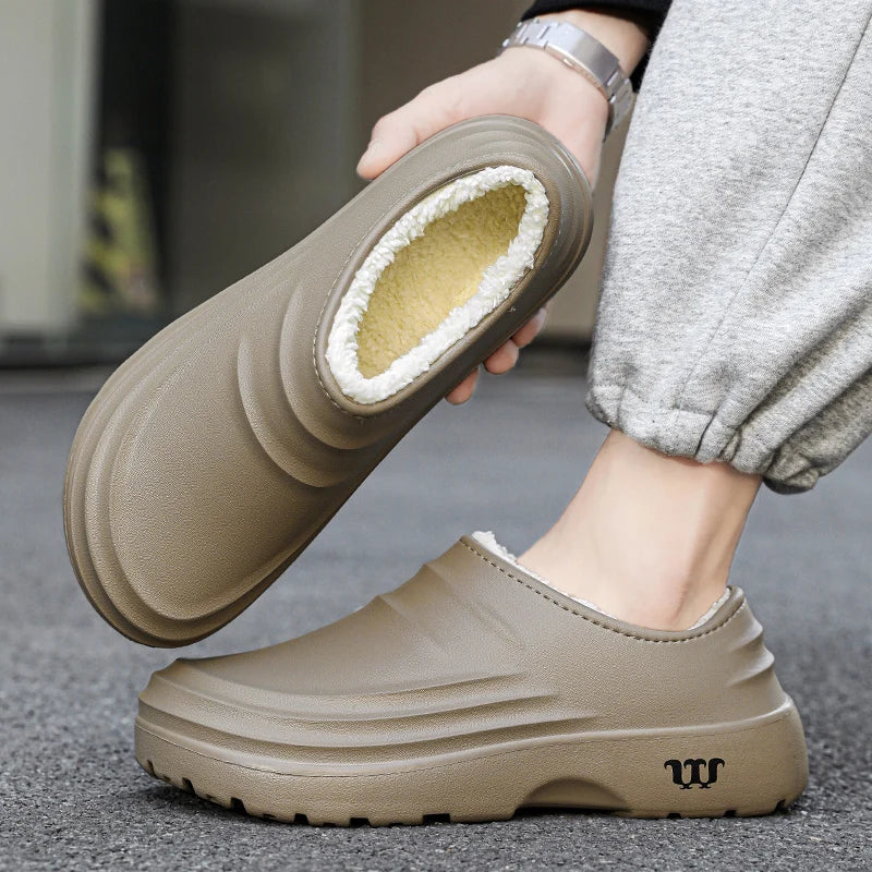 Men Women Waterproof Plush Slippers Non-slip Home Shoes Chef Kitchen Warm Casual Autumn Winter Slippers 