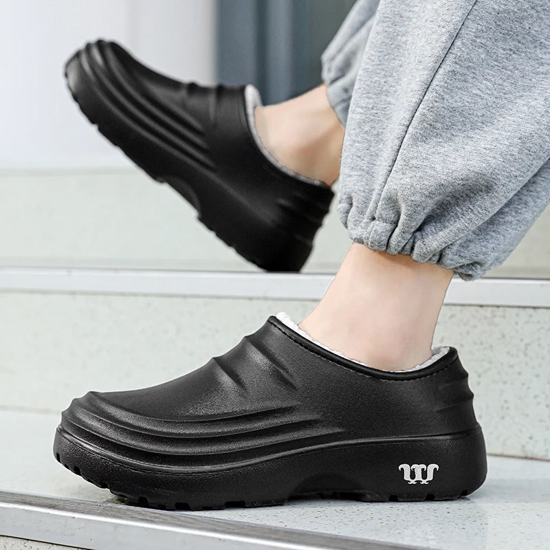 Men Women Waterproof Plush Slippers Non-slip Home Shoes Chef Kitchen Warm Casual Autumn Winter Slippers 